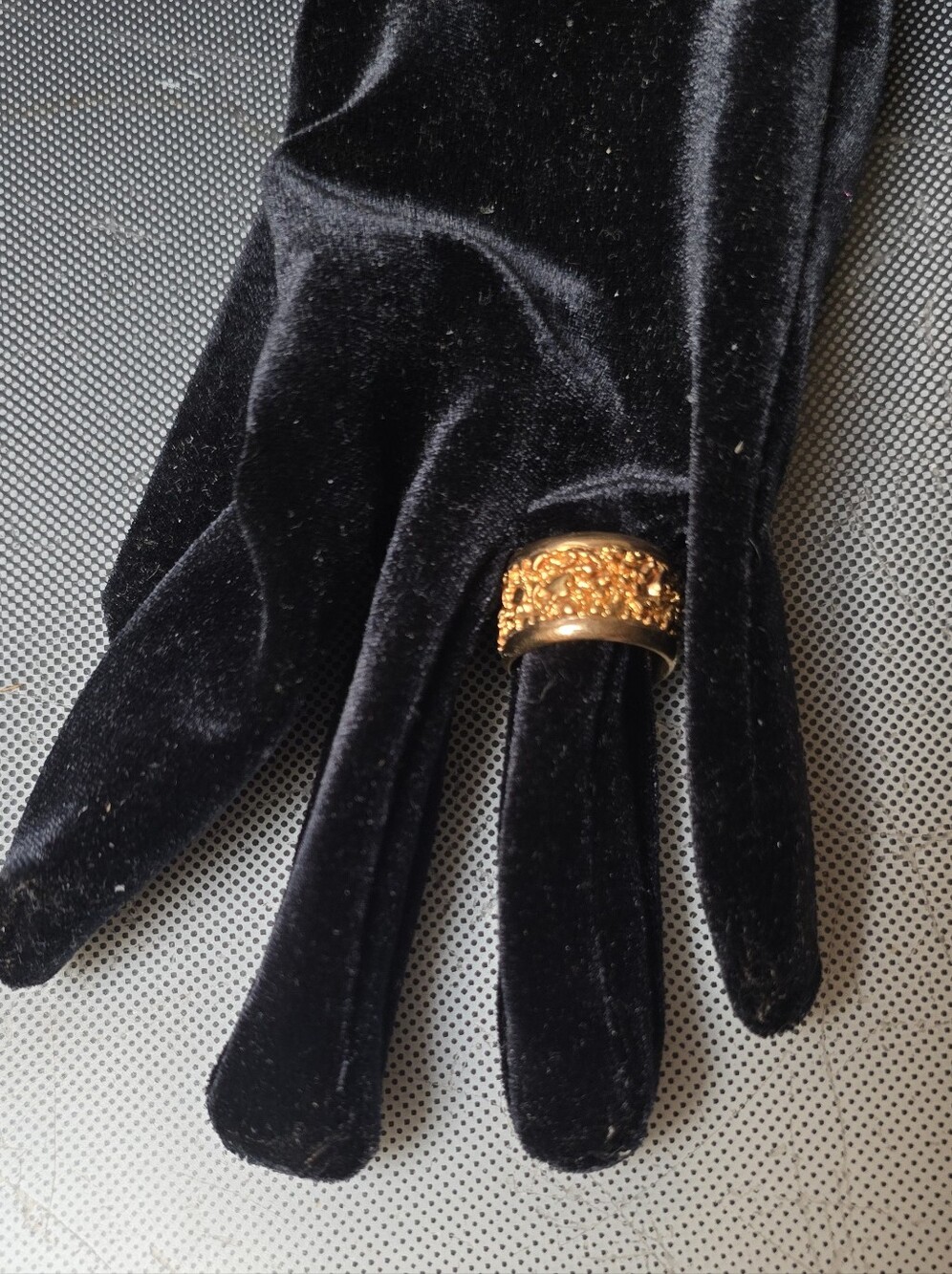 Gold Nugget Textured Raised Detailing With Organic Finish Unisex Ring